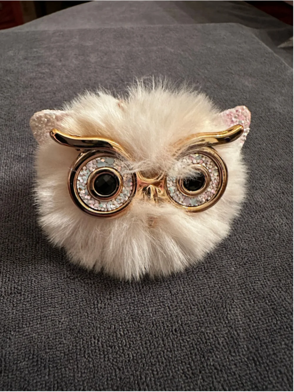 Unbranded Beige and Gold Owl Faux Fur Keychain